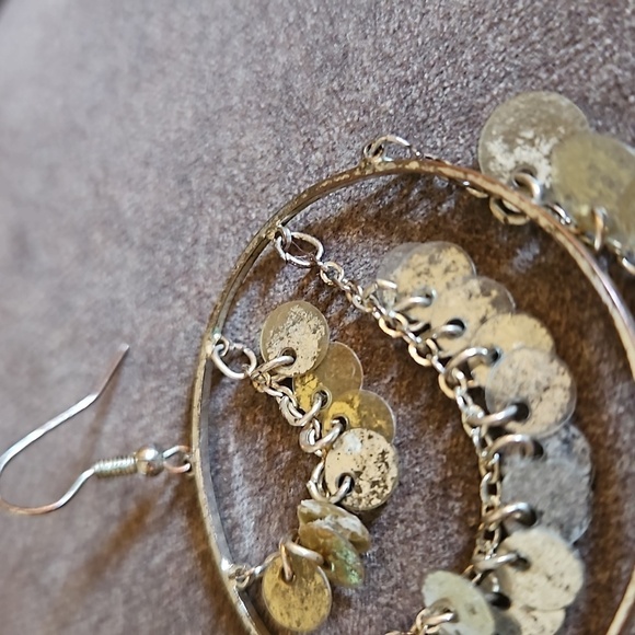 5/$25 VTG Hoop Sequin Chandalier Statement Dangle Hook Disco Earrings FLAWED - Picture 5 of 5